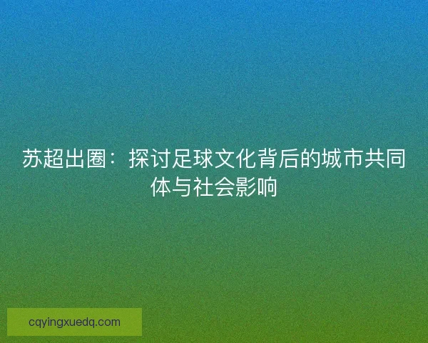 苏超出圈：探讨足球文化背后的城市共同体与社会影响