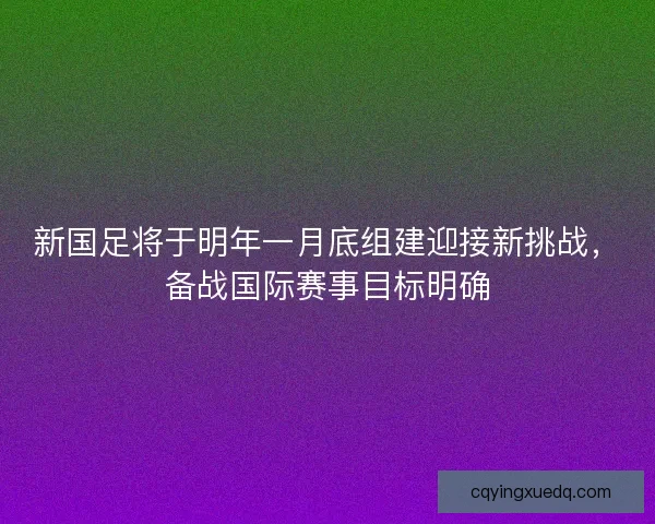新国足将于明年一月底组建迎接新挑战，备战国际赛事目标明确