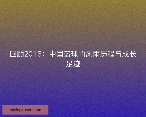 回顾2013：中国篮球的风雨历程与成长足迹